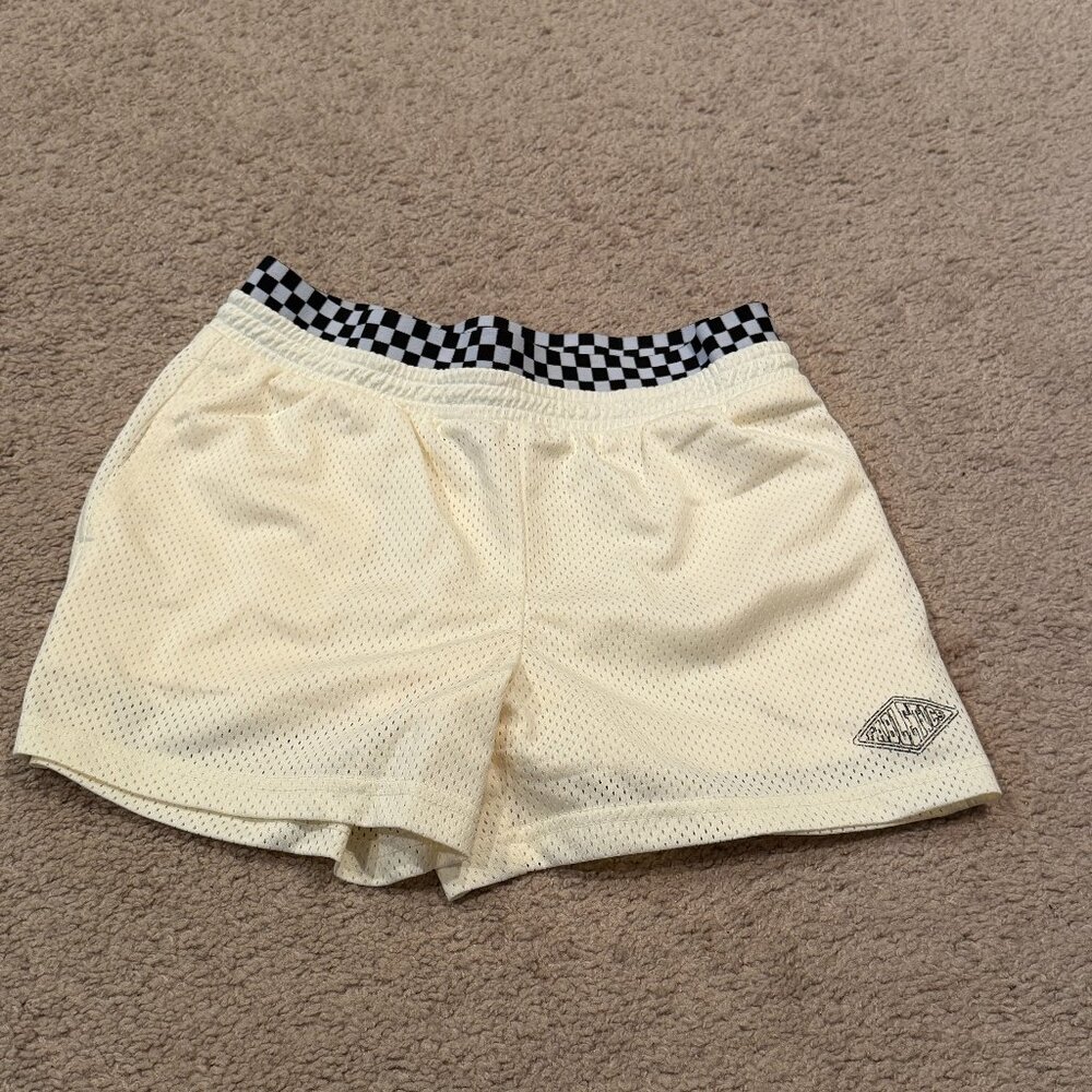 FABLETICS MINI AISHA SILK WHITE BASKETBALL SHORTS WOMENS MEDIUM NWT